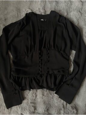 ADL Black Women’s Button-Front Pleated Long-sleeve Top